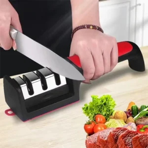Enhance your kitchen efficiency with our handheld multifunctional knife sharpener. Featuring a 3-stage sharpening system and a non-slip base